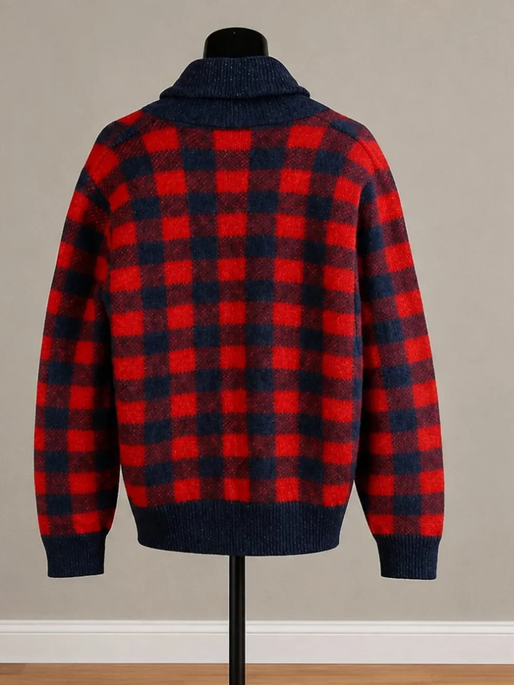 J Crew Mens Lambswool Buffalo Plaid Cardigan Sweater Preppy Cabincore Size L